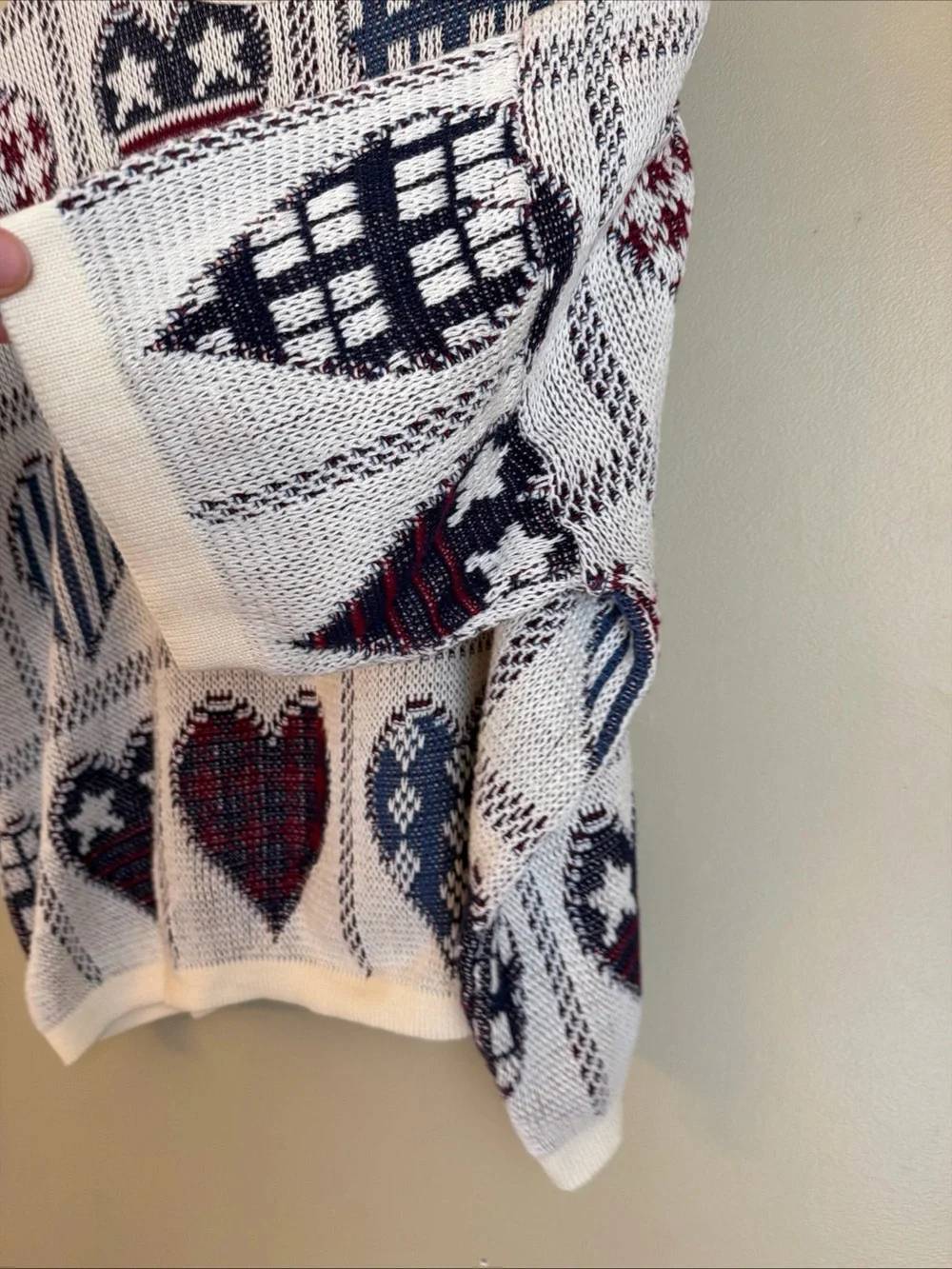 Vtg Cotton Harbor American Flag Heart Sweater Short Sleeve 4th Of July America L